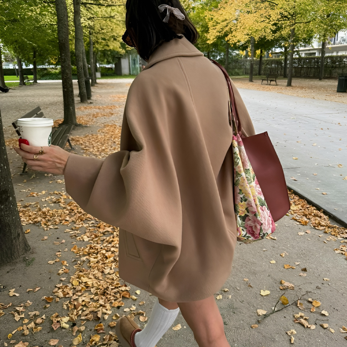 Manteau ample en laine camel avec col classique